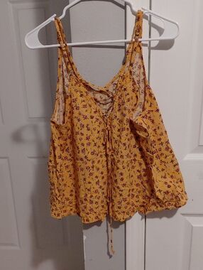 Xhilaration Yellow Floral Lace-Up Camisole Tank